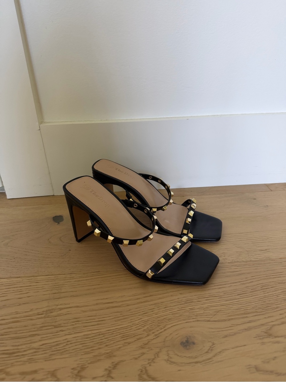 Black Studded Block Heel Slide Sandals